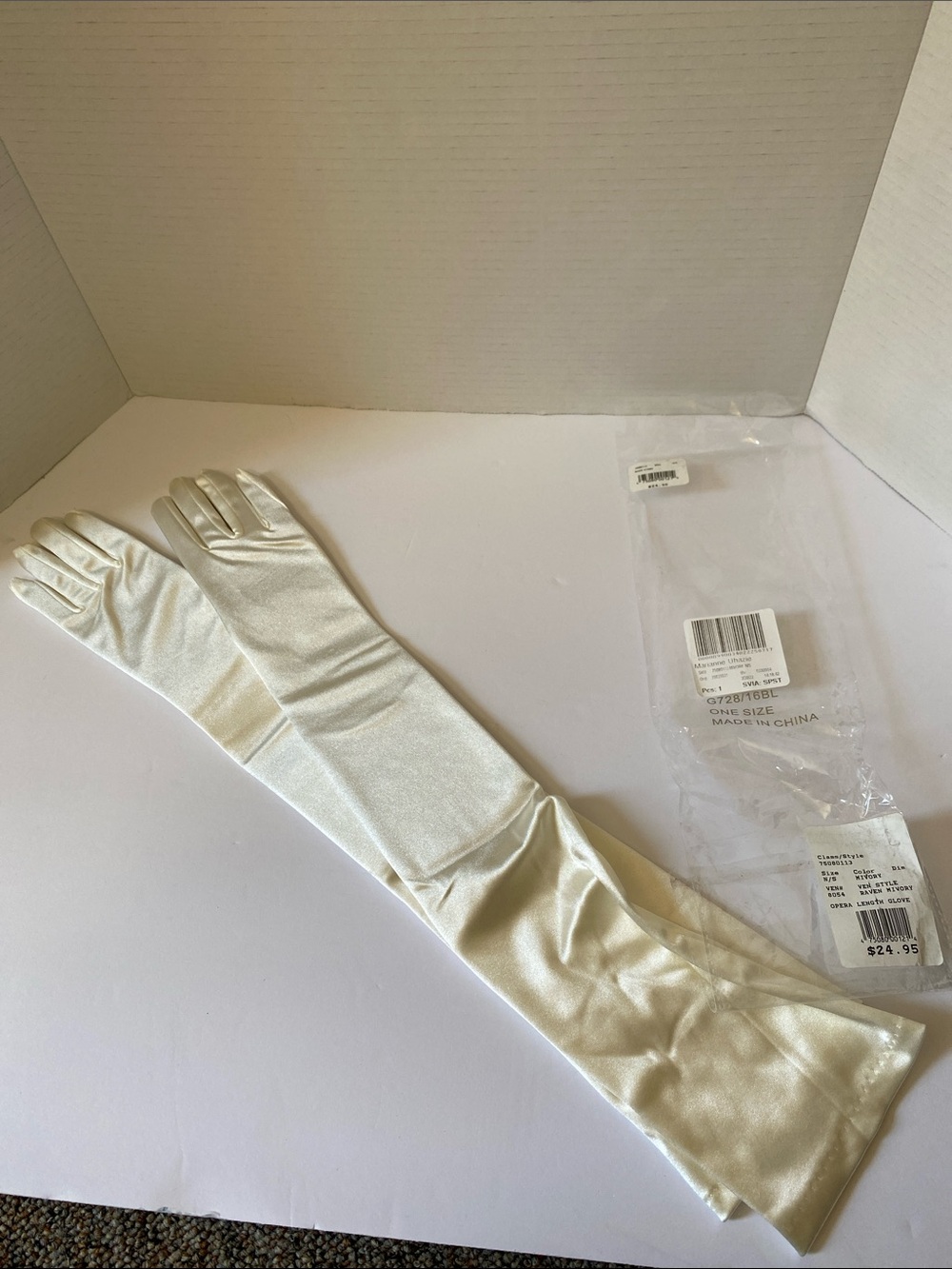 Long Satin Opera Gloves in Ivory for Women